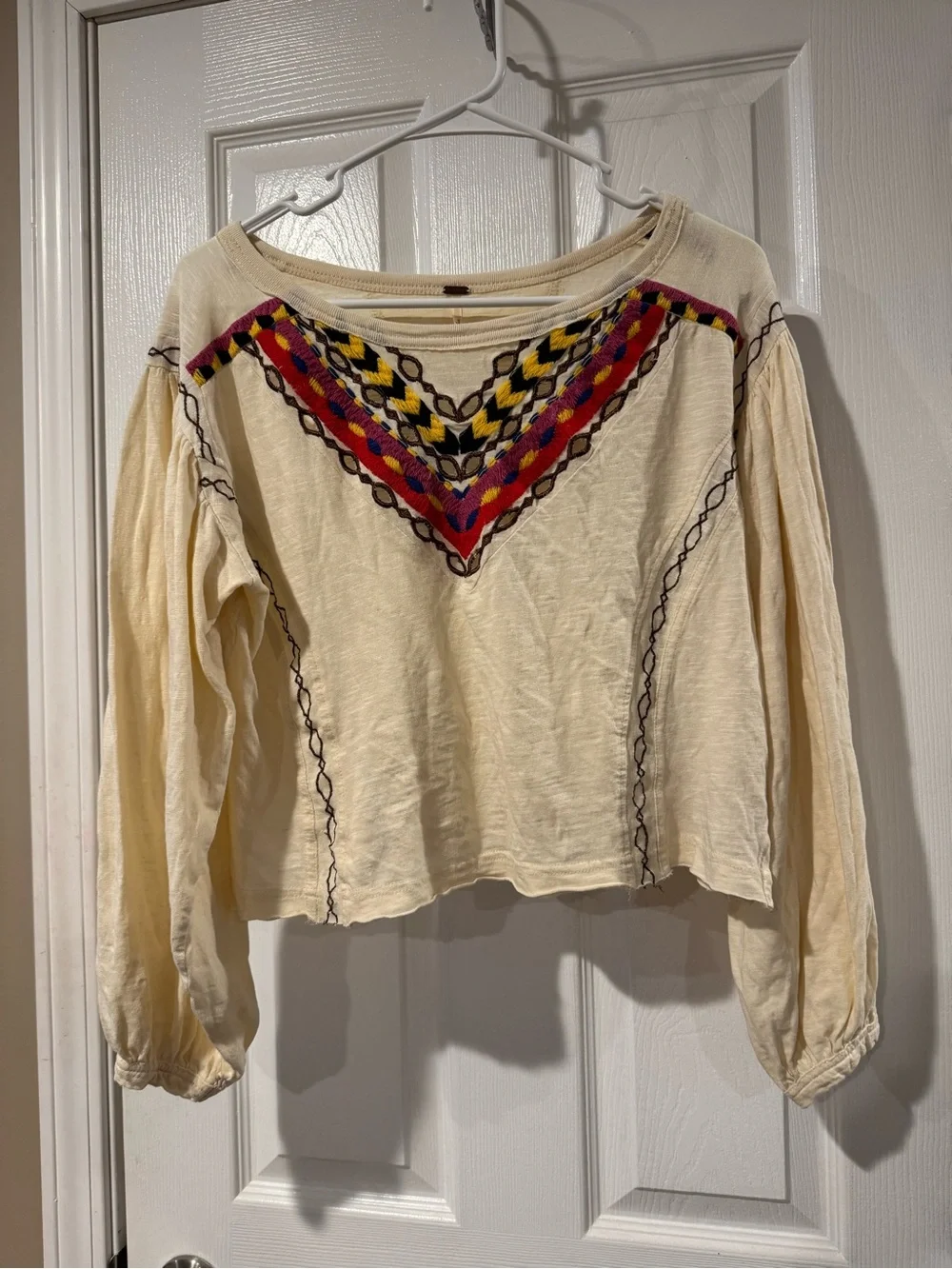 EUC Free People Cream Boho Embroidered V-Neck Tunic